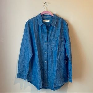 NWT Lucky Brand Linen Denim Chambray Boyfriend Shirt